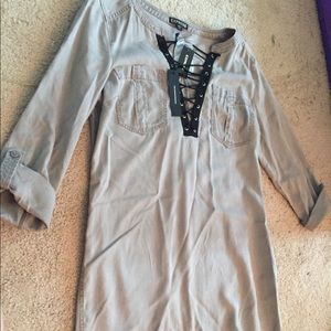 Twill lace up dress.